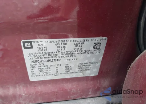 2017 Chevrolet Trax Lt z USA, uszkodzony, nr VIN 3GNCJPSB1HL276436